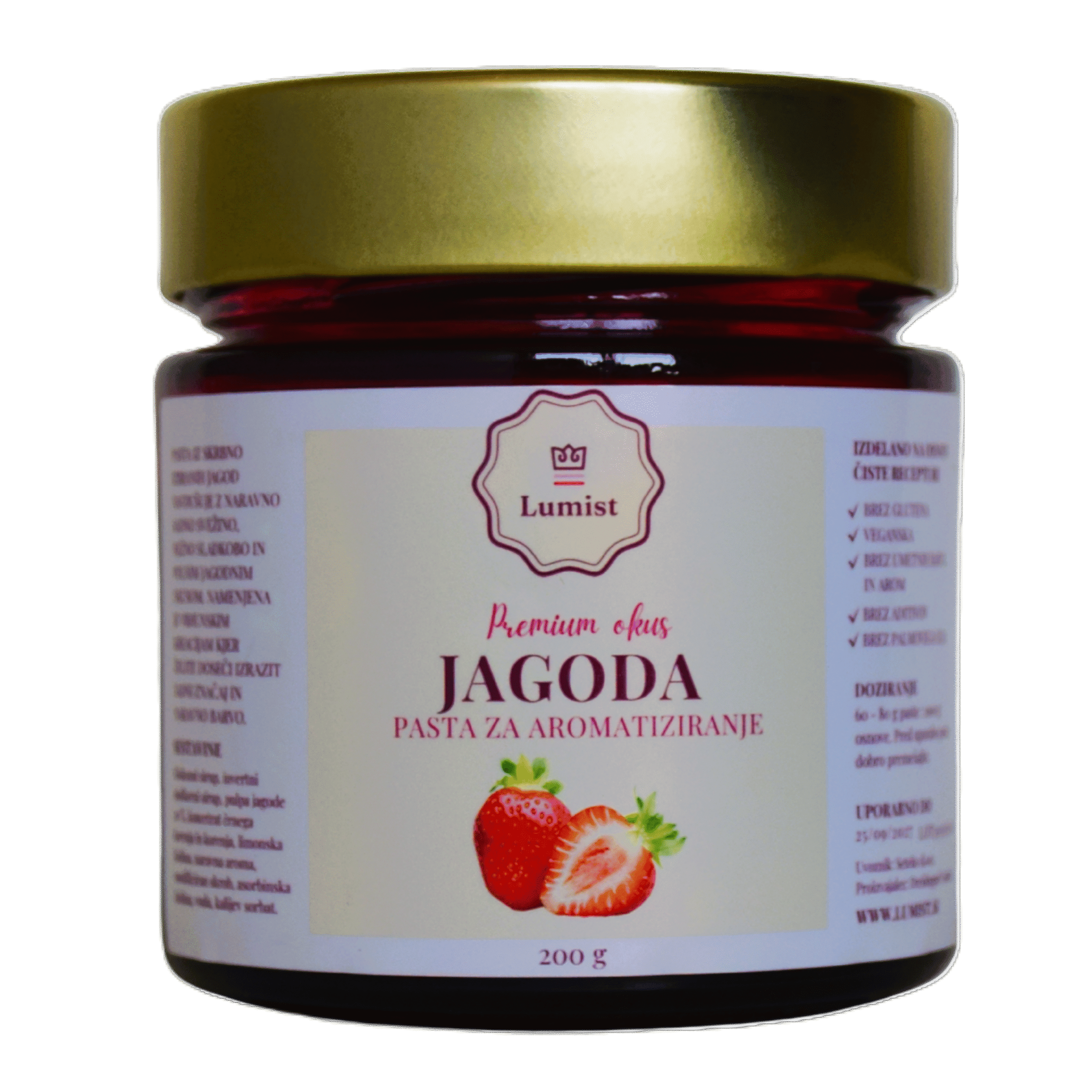 Slaščičarska jagodna pasta za aromatiziranje krem in biskvitov Lumist.