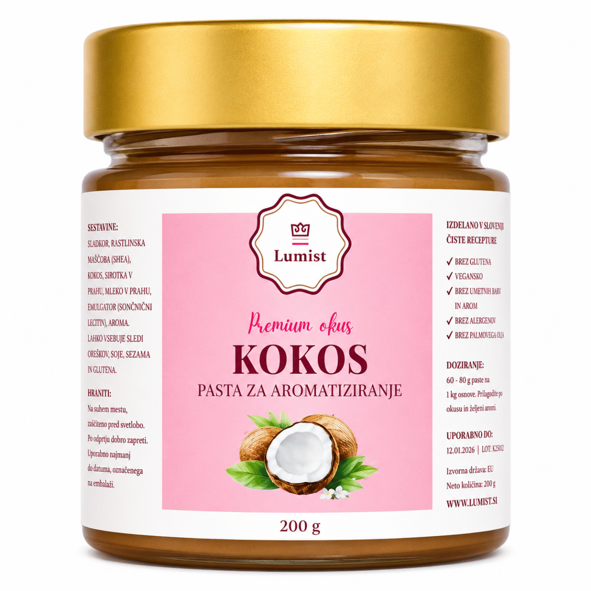 Pasta kokos, 200 g z kokosovimi kosmiči