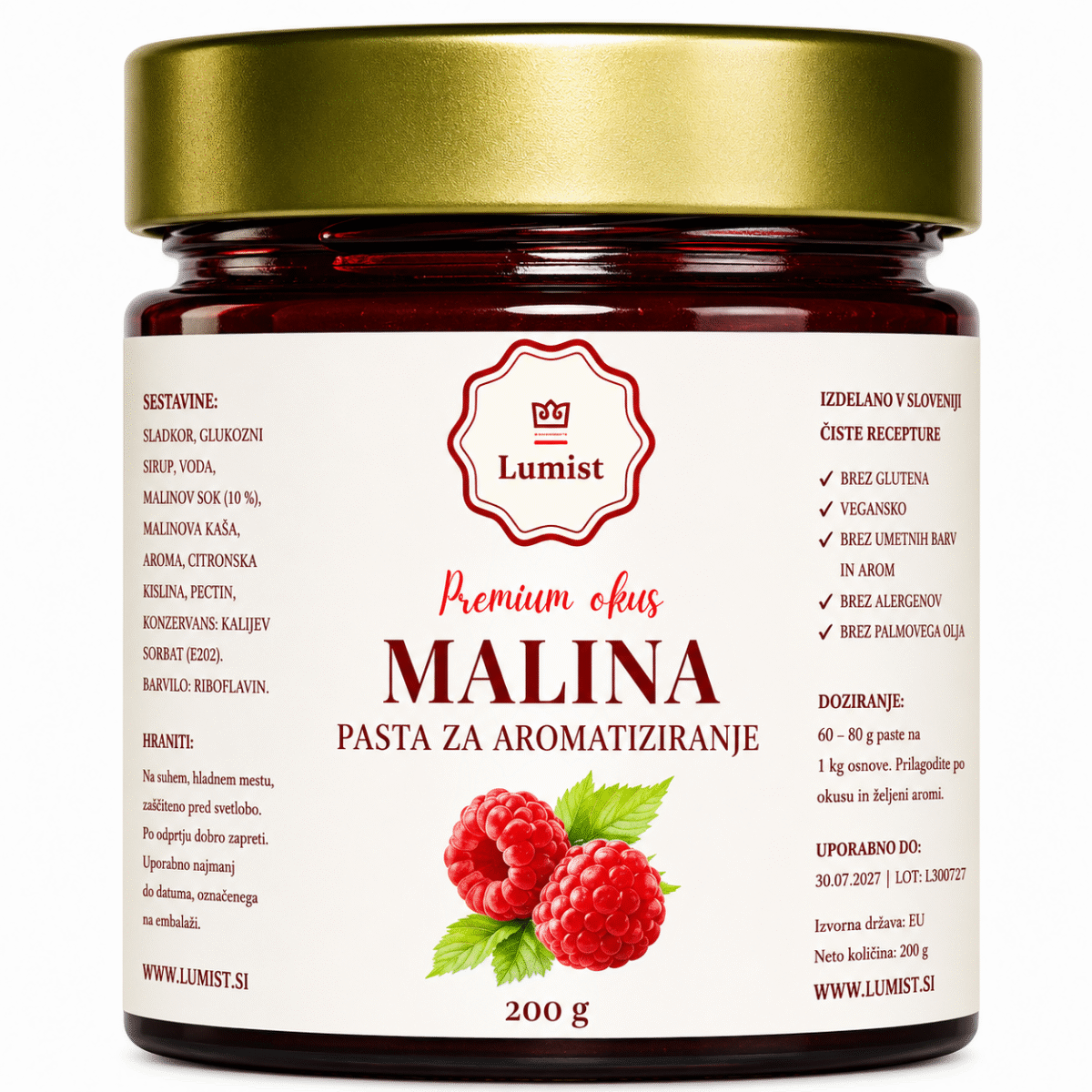 Pasta malina, naravna aroma brez barvil